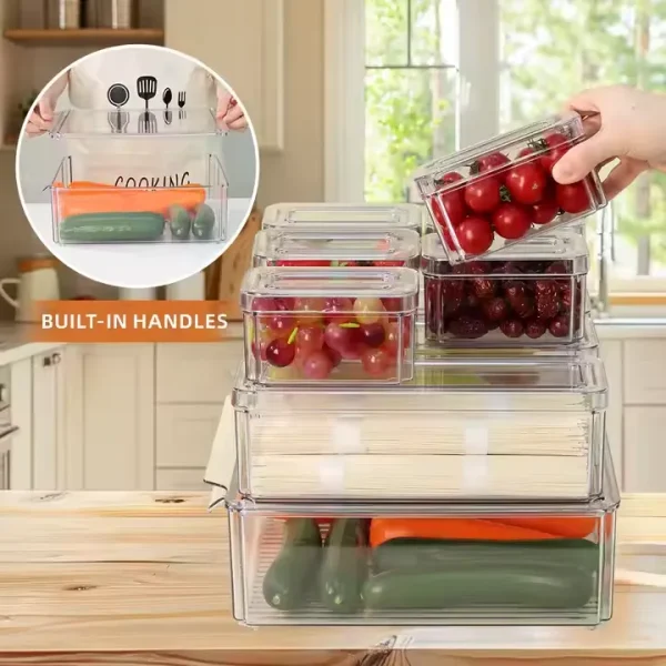 Stackable Fridge Organiser with Lid BPA-Free Storage Container for Fridge Organiser for Food Fruit Vegetables Pp Storage Bins