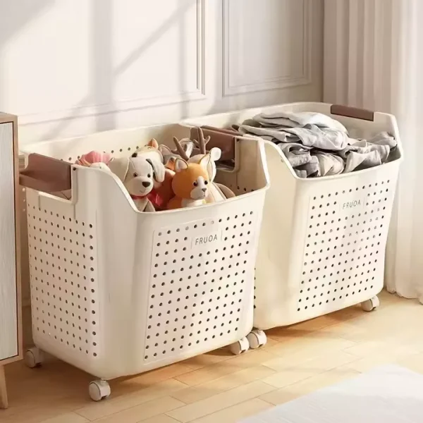 80L Large Laundry Basket with Wheels Plastic Laundry Hamper with Handles Ventilated Storage Organizer Clothes Hamper