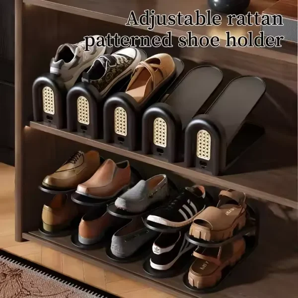 High Quality PP Material Shoe Storage Rack Vintage Woven Design Double Layers Shoe Racks & Stands No Assembly Required