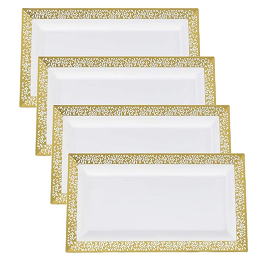 White disposable rectangular openwork plate