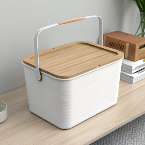 Medium plastic folding storage case with wooden lid (hand withdrawal)