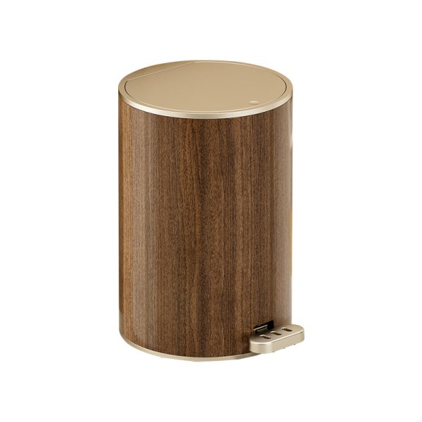 Round wooden grain foot pedal trash can