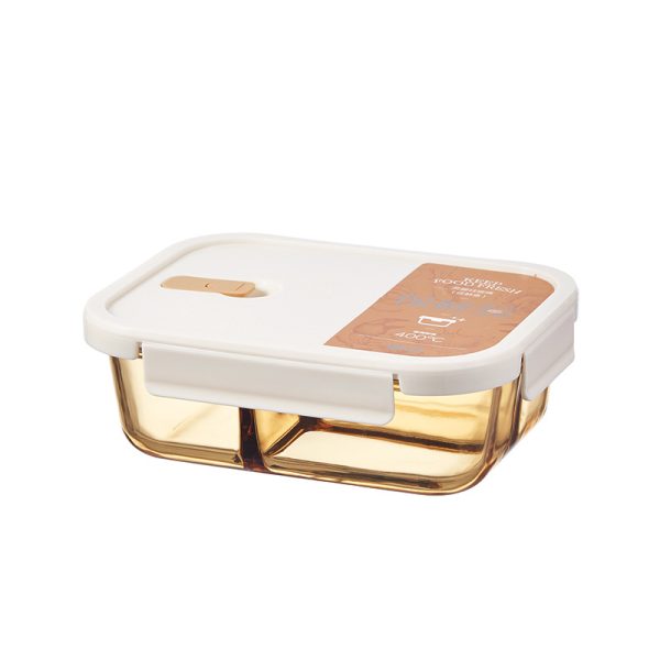 1030mL Tea Beauty Rectangular Double Compartment Glass Crisper (Removable Lid)