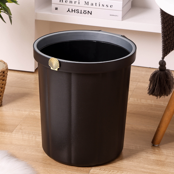 Black faux leather trash can