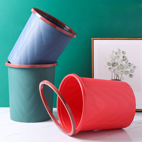 Faux leather textured trash can