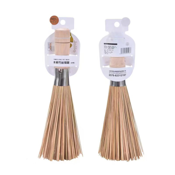 Wooden handle bamboo wire pot brush